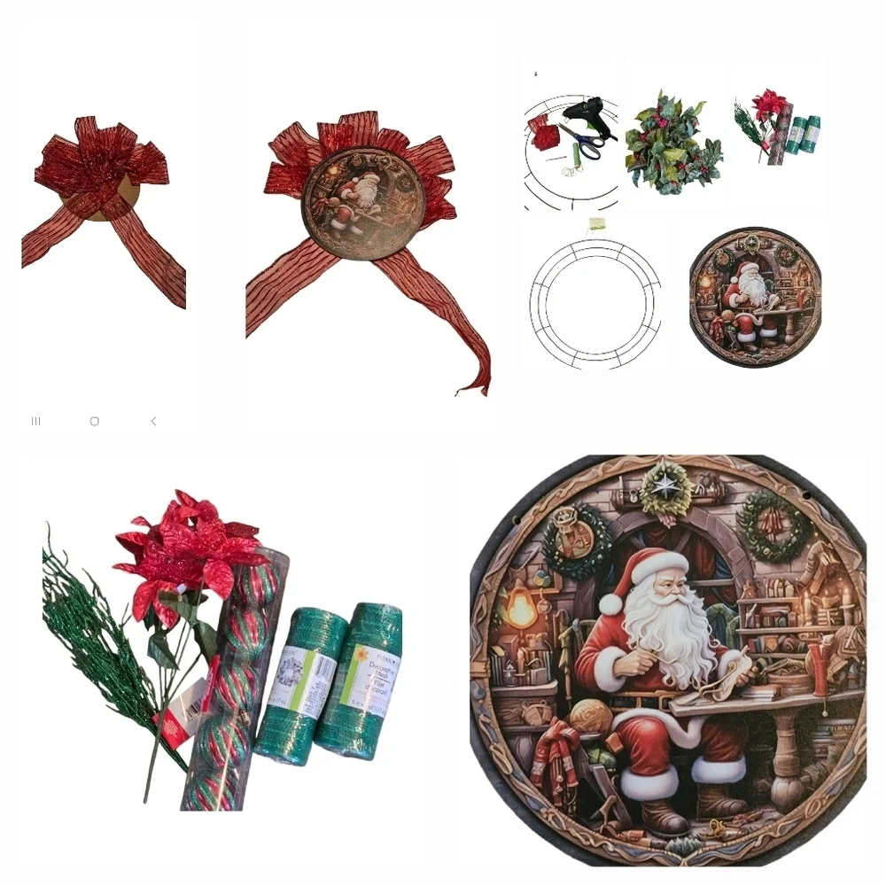 Hand Crafted GreenHandmade Holiday Wreath Santa's Wall Door decor String Lights